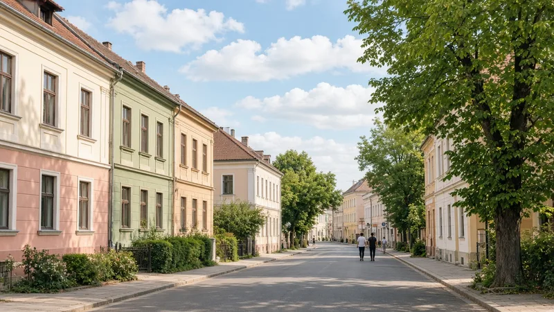 Stradă însorită dintr-un oraș din România